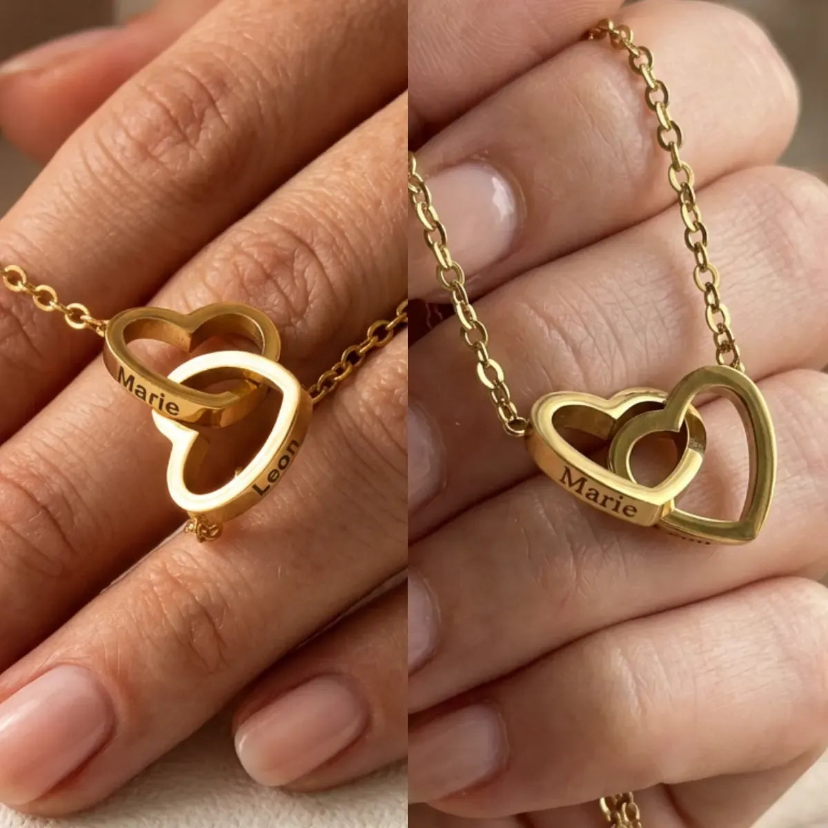 Rose éternelle en coffret globe – Collier double cœur avec gravure personnalisée
